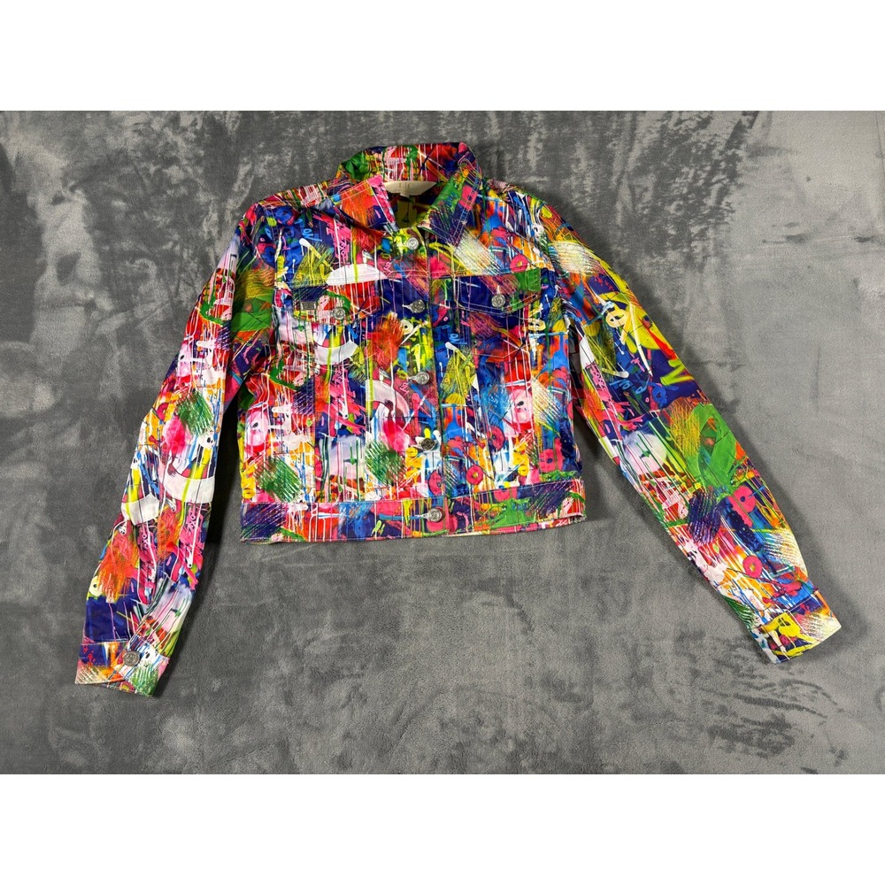 Lizette Collection Womens Abstract Paint Splatter Jacket Size M Multicolor Bold
